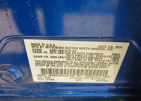 2015 Mitsubishi Outlander Sport Es из США, поврежденный, VIN 4A4AP3AU1FE002251